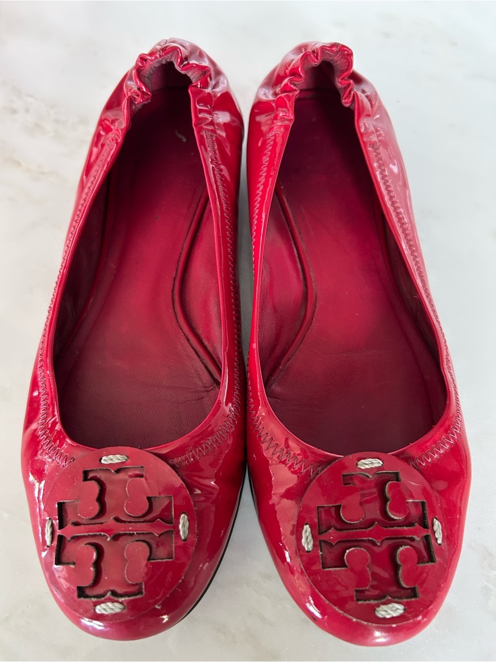 Tory Burch Red Patent Leather Logo Ballet Flats Size 6